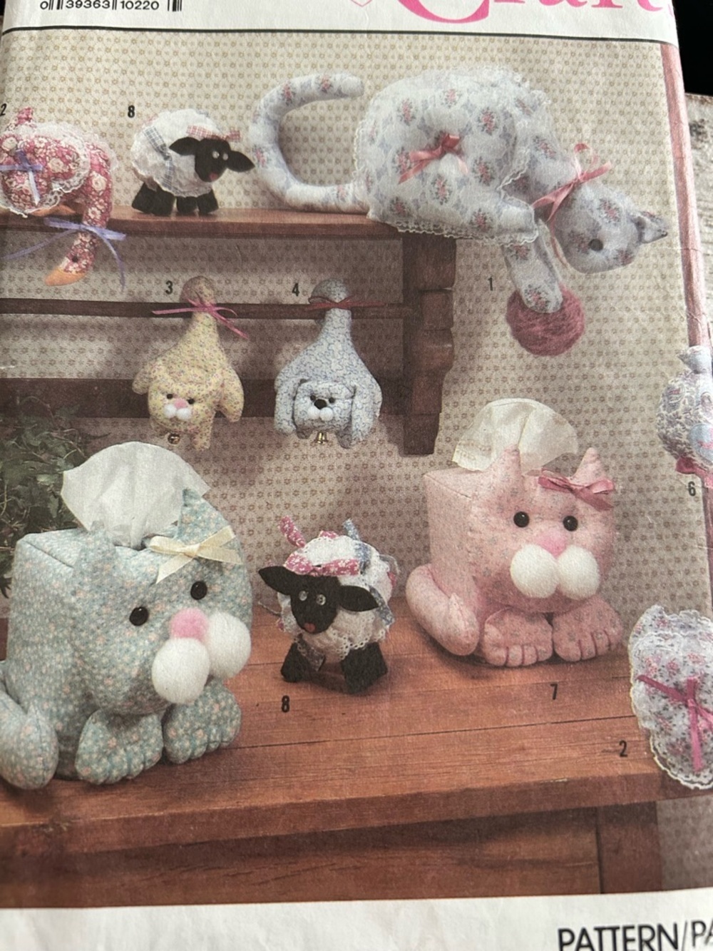 5/$25 Simplicity 9687  Pink Cat Tissue Box Cover - Soft Fabric Sew pattern